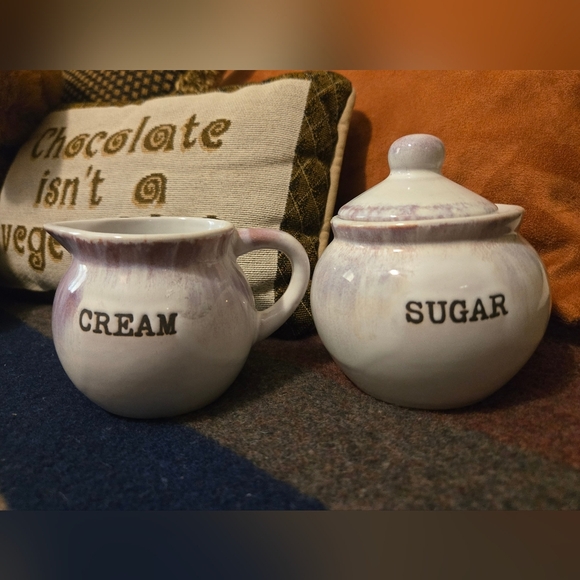 Sheffield Home Cream And Sugar Bowl Set In White And Purple - Picture 1 of 6